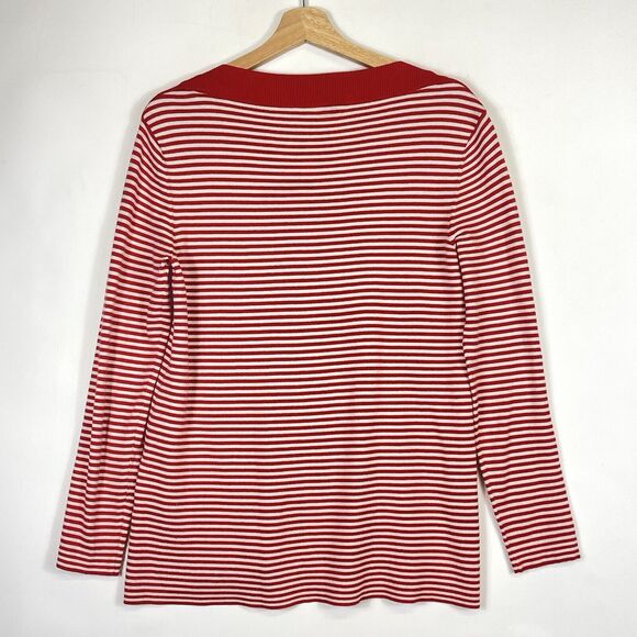 MaxMara‎ Weekend Red White Stripe Lap Shoulder Boatneck Sweater Women's Medium - Picture 4 of 6